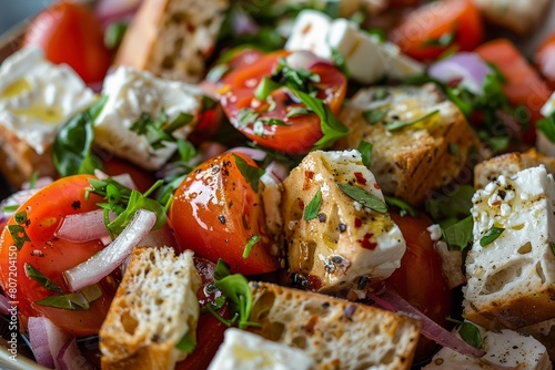 Classic Cretan salad with feta rusks and tomatoes fully assembled photo