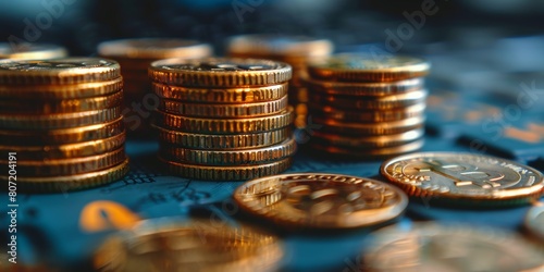Stack of Coins on Wooden Table