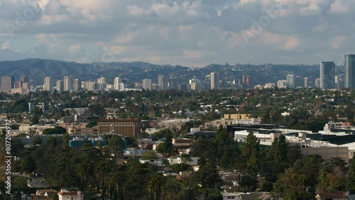 Los Angeles Century City and Westwood Skyline Telephoto from Culver City Pan R Time Lapse California USA photo