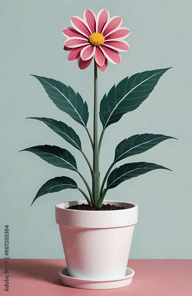 illustrazione di fiore in vaso con stelo e foglie in stile astratto contemporaneo illustrazione di fiore in vaso con stelo e foglie in stile astratto contemporaneo