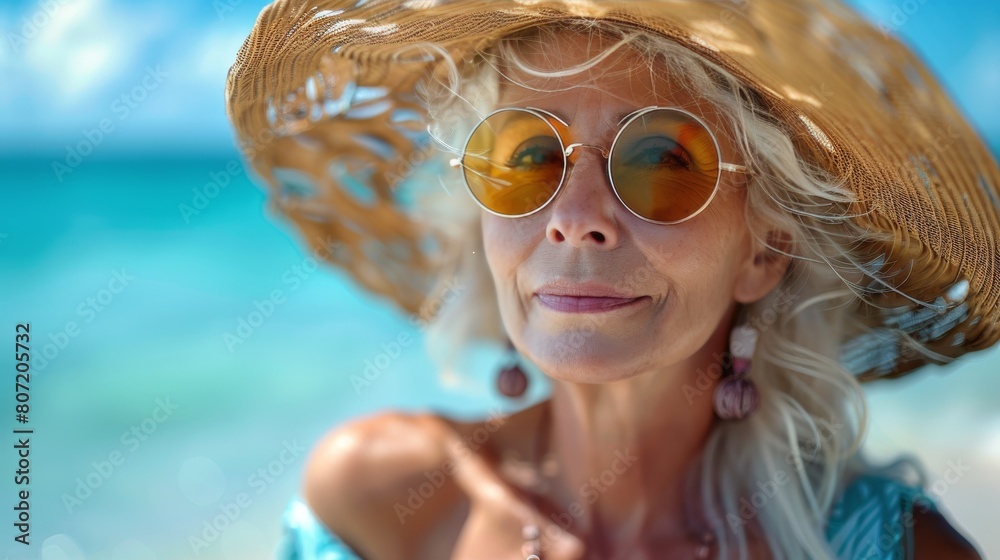 Woman Wearing Straw Hat and Sunglasses