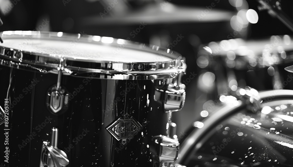 Naklejka premium Close up of a black and white drum set piece