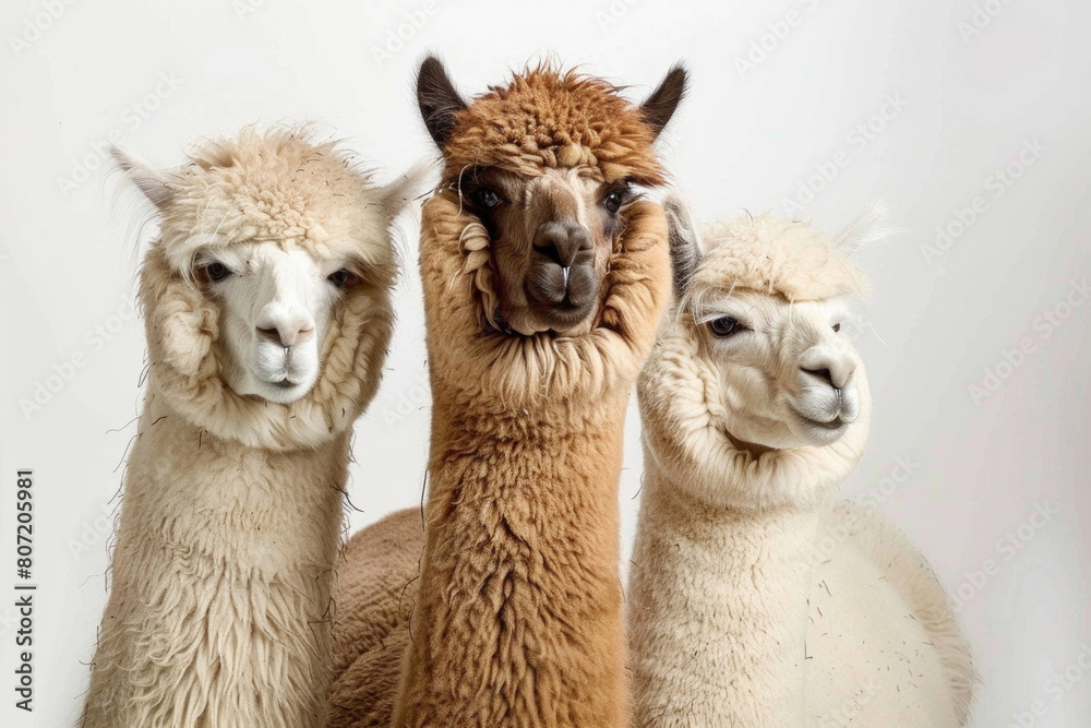 Three alpacas with noble gaze