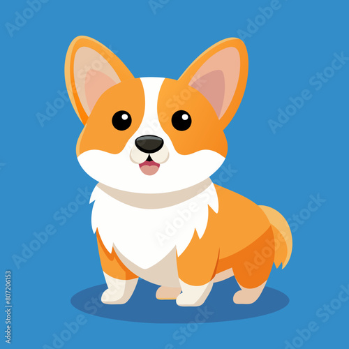 Cute simple illustration of an orange and white corgi dog,           