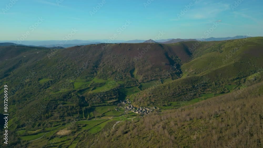 Panoramic View Of Piornedo Village In The Ancares Mountains In Spain - Drone Shot Panoramic View Of Piornedo Village In The Ancares Mountains In Spain - Drone Shot