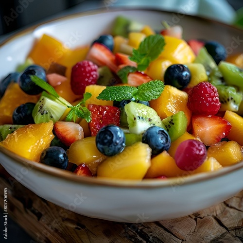 AI illustration of an assorted fruits in a bowl on a cutting board