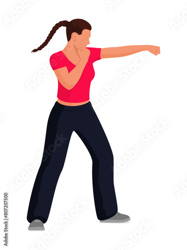 Confident strong woman giving a punch