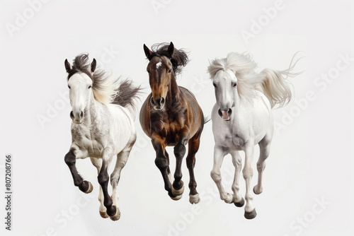 Three ponies mid-prance, joyful