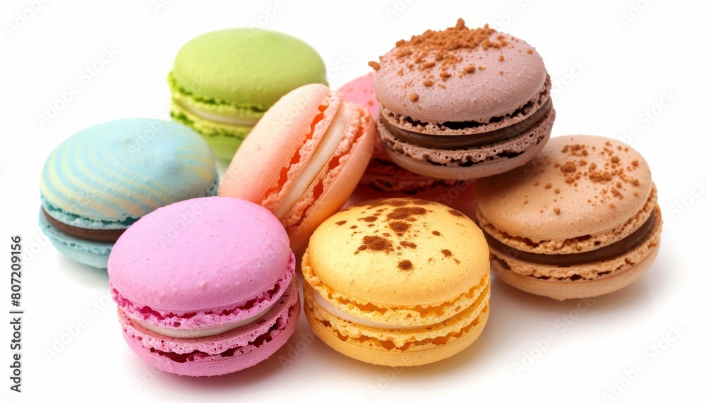 Colorful French macarons white background Colorful French macarons white background