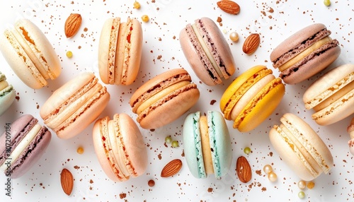 Wallpaper Mural Colorful French macaroons made with crushed almonds on a white background Torontodigital.ca