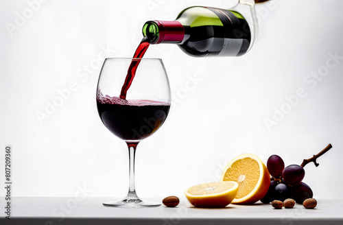red wine is poured into a glass on a white background. free space for text © Екатерина Абатурова