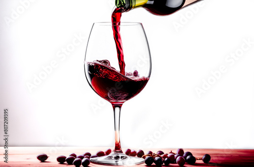 red wine is poured into a glass on a white background. free space for text © Екатерина Абатурова