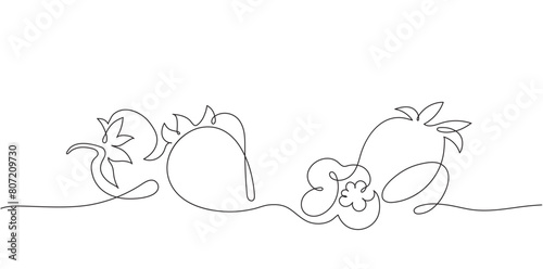 Graphic simplified strawberry with leaves in one line vector