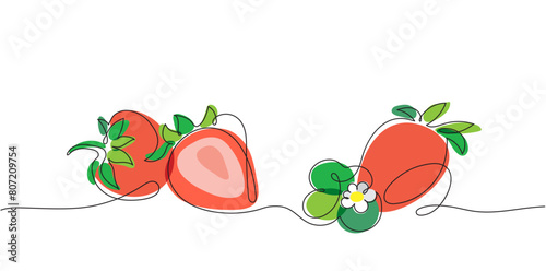 Isolated color vector illustration with strawberry and leaves in minimalist style