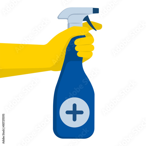 Housekeeper holding a spray detergent bottle