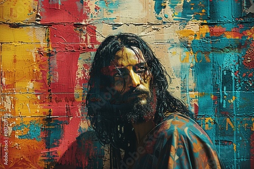 Through the lens of pop art, Jesuss life becomes a visual narrative of faith and redemption, each painting a testament to the enduring power of his story, 3DCG photo