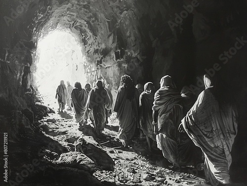 Through the use of light and shadow, the artist creates a sense of depth and dimension, drawing the viewer into the sacred world of Jesuss ministry, cinematic photo