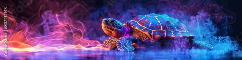 3d turtle with neon. photo