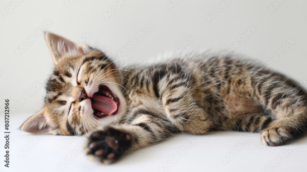 A cat is sleeping on a white surface A cat is sleeping on a white surface