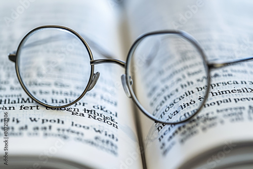 A pair of glasses is sitting on top of a book