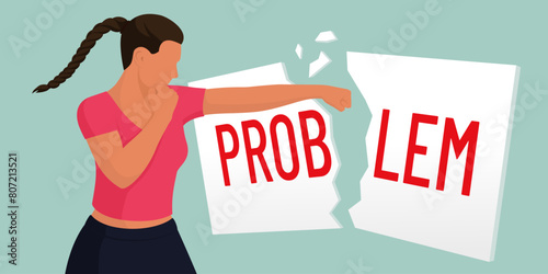 Woman fighting problems and finding solutions