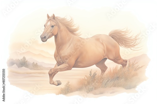 Wild horse running, earthy tones and sunset colors