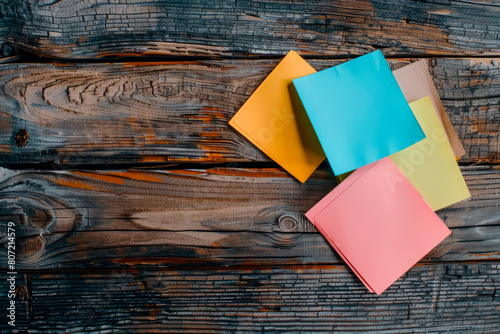 Colorful stick notes on wooden table