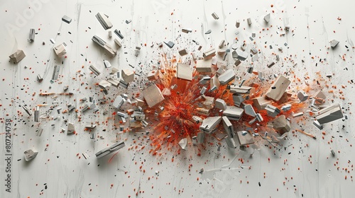 Fototapeta Naklejka Na Ścianę i Meble -  A large pile of rubble with a red and white explosion in the middle