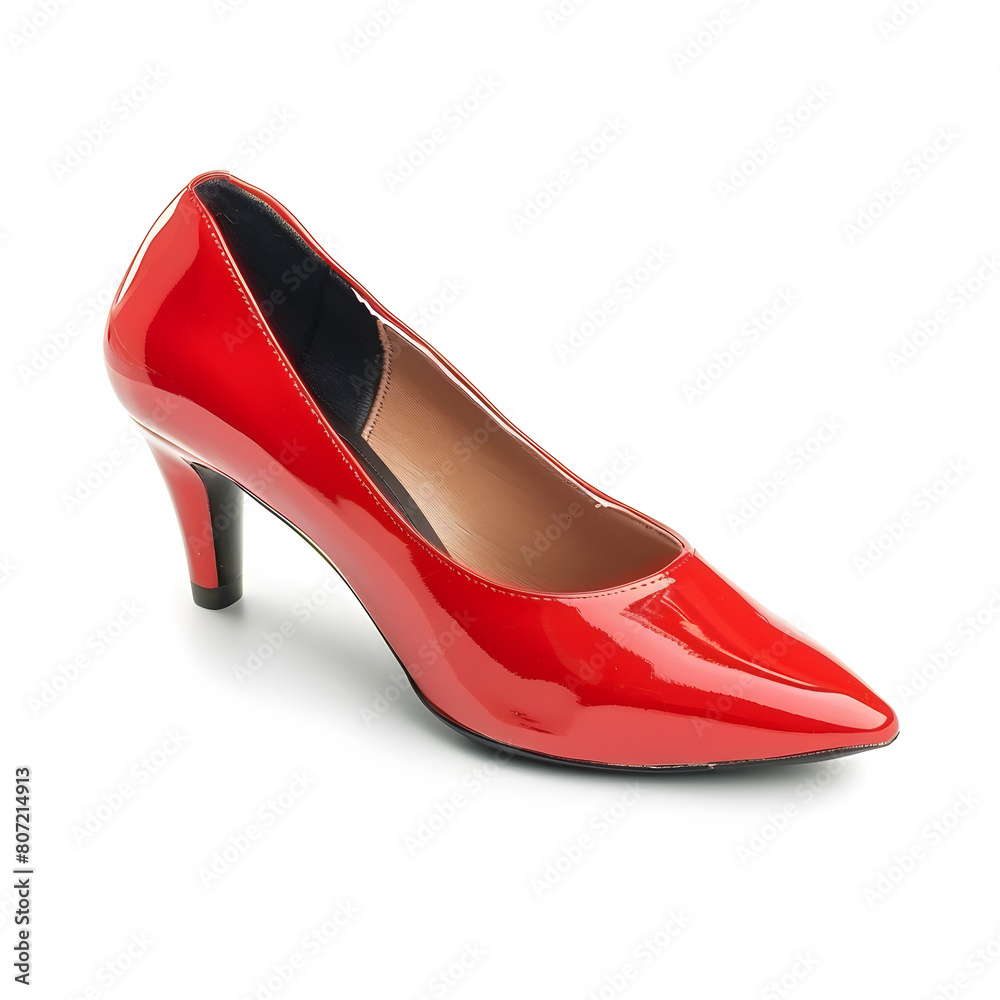 A shiny red shoe along with white background A shiny red shoe along with white background