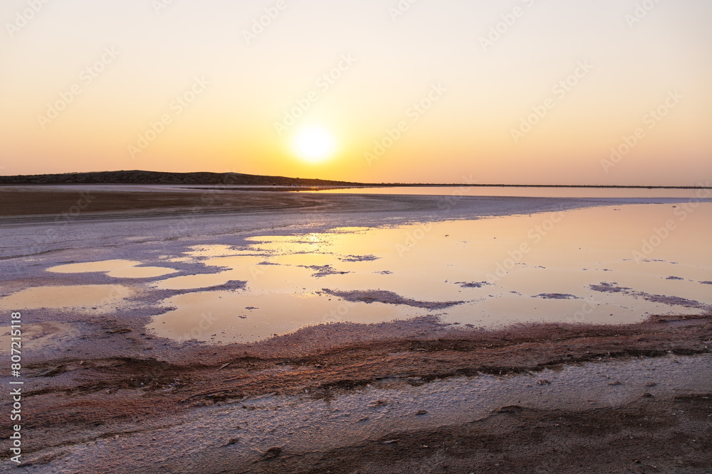 Fototapeta premium Sunset on a salt lake. Neftchala. Azerbaijan.