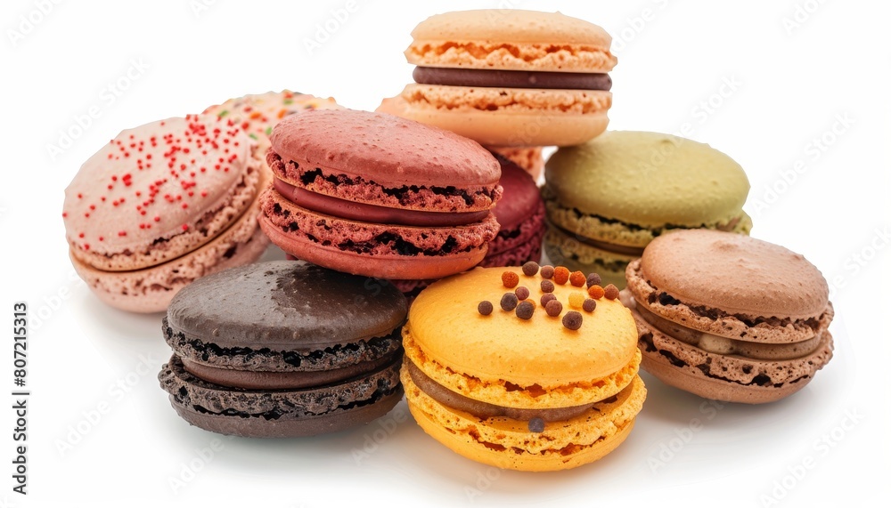 French macaroons cookies on a white background French macaroons cookies on a white background