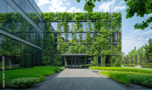 Modern building facade gree...