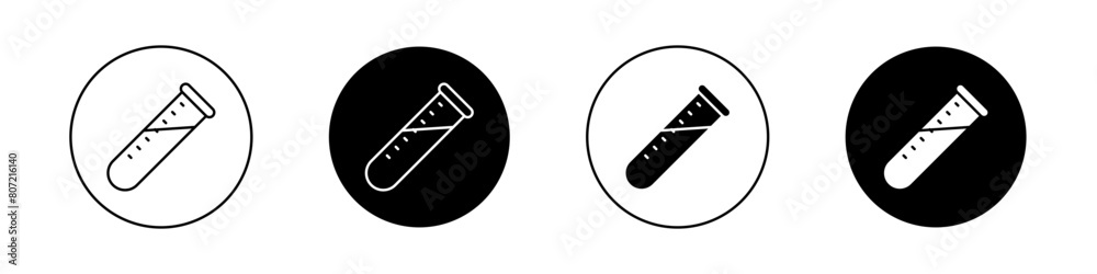 Test tube icon set. chemistry lab chemical research glass Test tube vector symbol. medical blood sample tube sign. science experiment symbol in black filled and outlined style.
