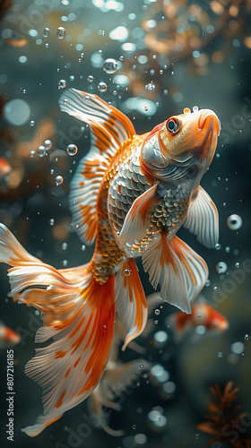 Vibrant Voyage: Colorful Gold Fish Swims Through Vivid Aquatic Scene,generated by IA