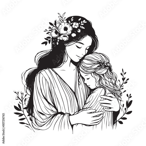 A mother hugging her kid in love vector illustration for mothers day photo