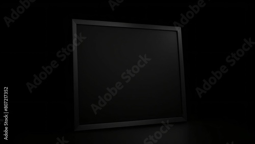 Abstract dark background template  blackboard design copy space wall. Big picture frame art in a black room  empty copy space  product display. Minimalist monochromatic poster frame mockup