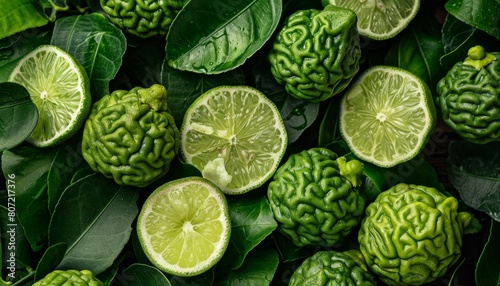 Fresh slices of green bergamot photo