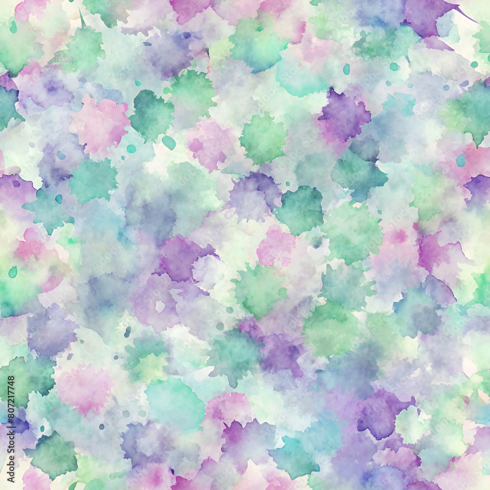 Watercolor Splashes in Pastel Violet and Seafoam Green