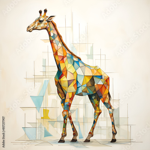  Graphic image of a giraffe with a mosaic pattern consisting of giraffes.