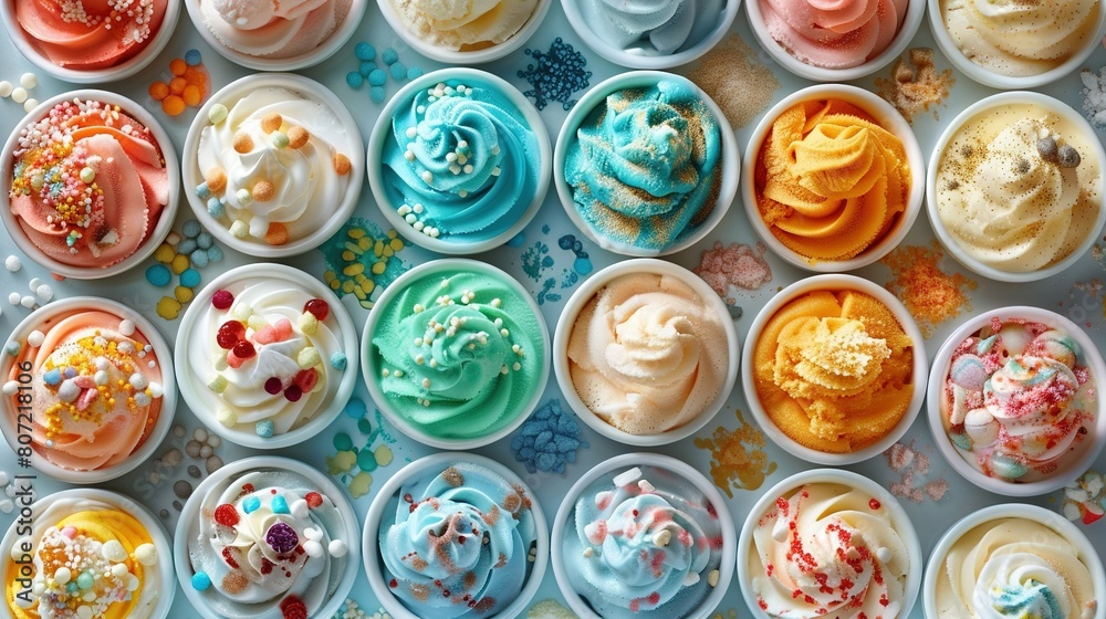 Fototapeta premium A macro shot of a cupcake tray adorned with frosting and decorative sprinkles