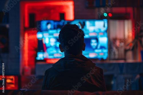 Man Watching Television in Dark Room