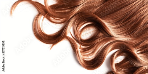 Synthetic dark copper walnut wavy curly hair resembling natural texture, in cold wave style, on white background.