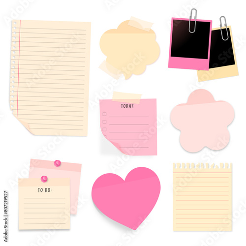 blocks and polaroids pastel colors realistic with shadow large page yellow pink