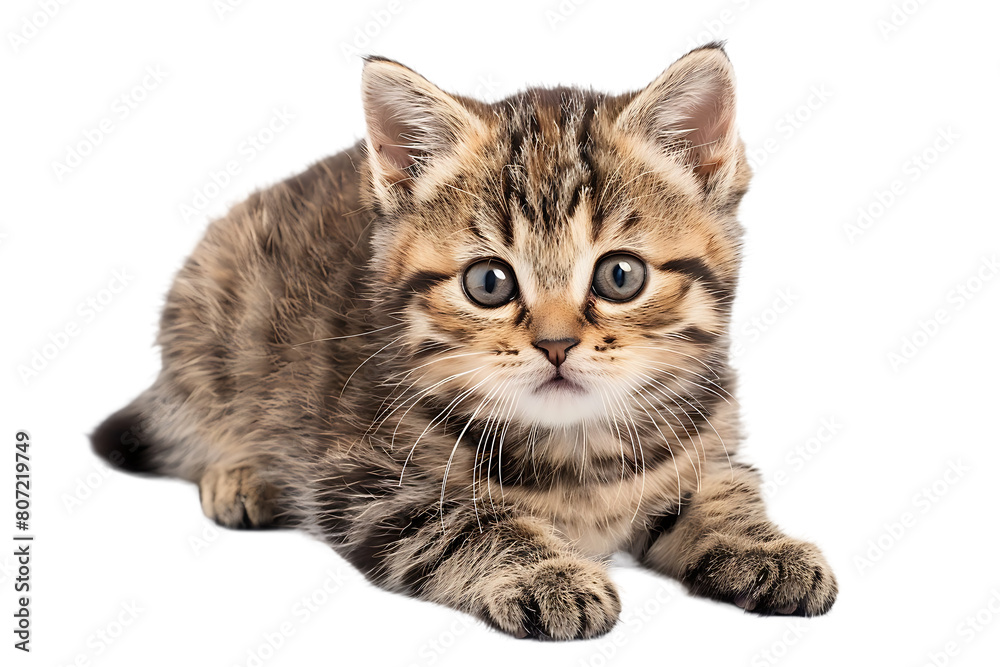 a sitting tabby cat looking forward against a white backdground High quality photo isolated on transparent png background