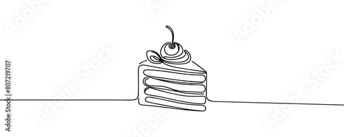 Continuous one line drawing of cake. Concept for cafe, bakery, restaurant. vector illustration