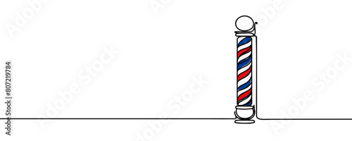 Barber shop pole one line continuous drawing. Barber shop and hairdresser tools continuous one line illustration. Vector linear illustration.