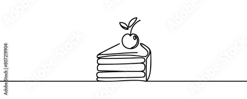 Continuous one line drawing of cake. Concept for cafe, bakery, restaurant. vector illustration