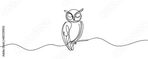 Online education owl one line graduation concept. E-learning training skill courses. vector illustration