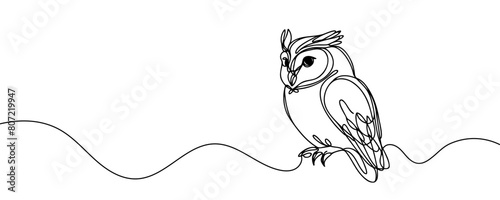 Online education owl one line graduation concept. E-learning training skill courses. vector illustration