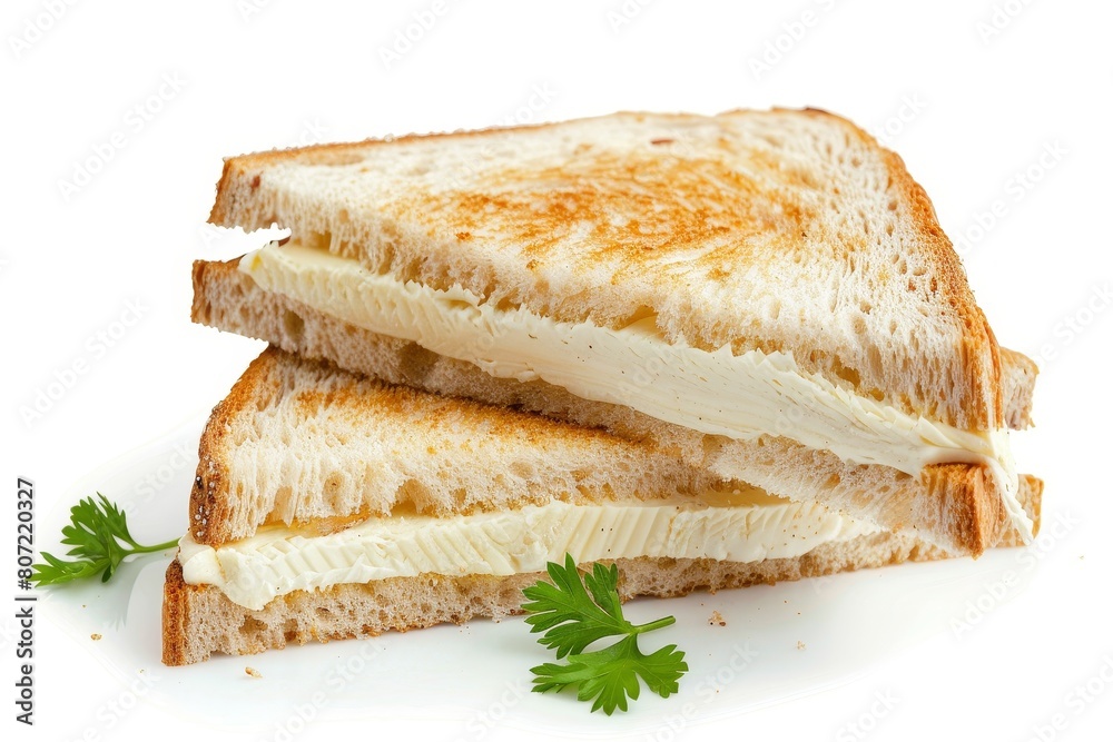 High resolution photo of cream cheese sandwich on white background High resolution photo of cream cheese sandwich on white background